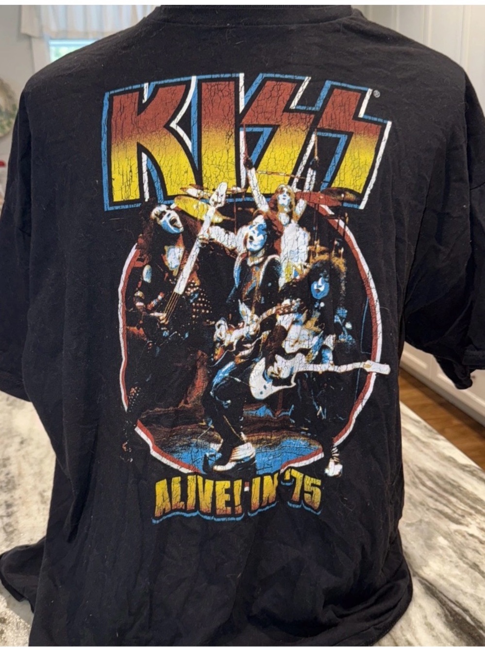 KISS Black Size XXL  ‘Alive! in '75' Graphic Men’s  Cotton Tee-003*